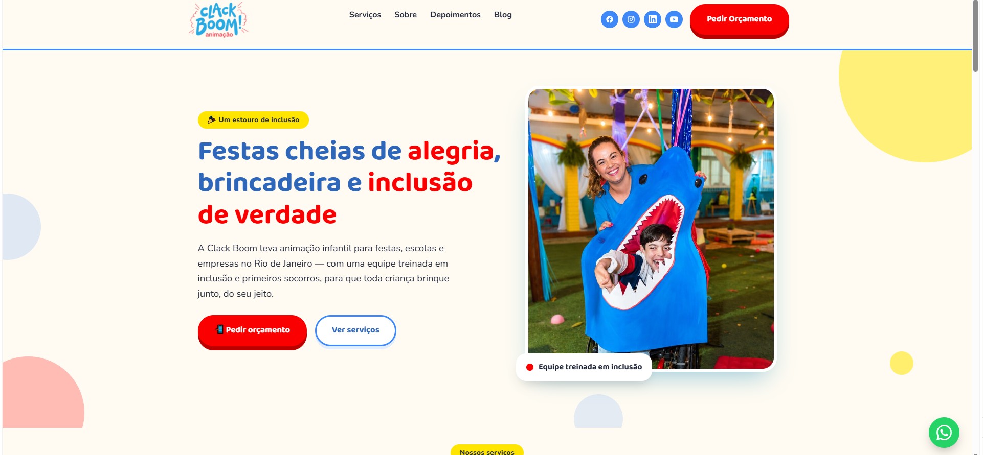 Site da Clack Boom Animação após refatoração